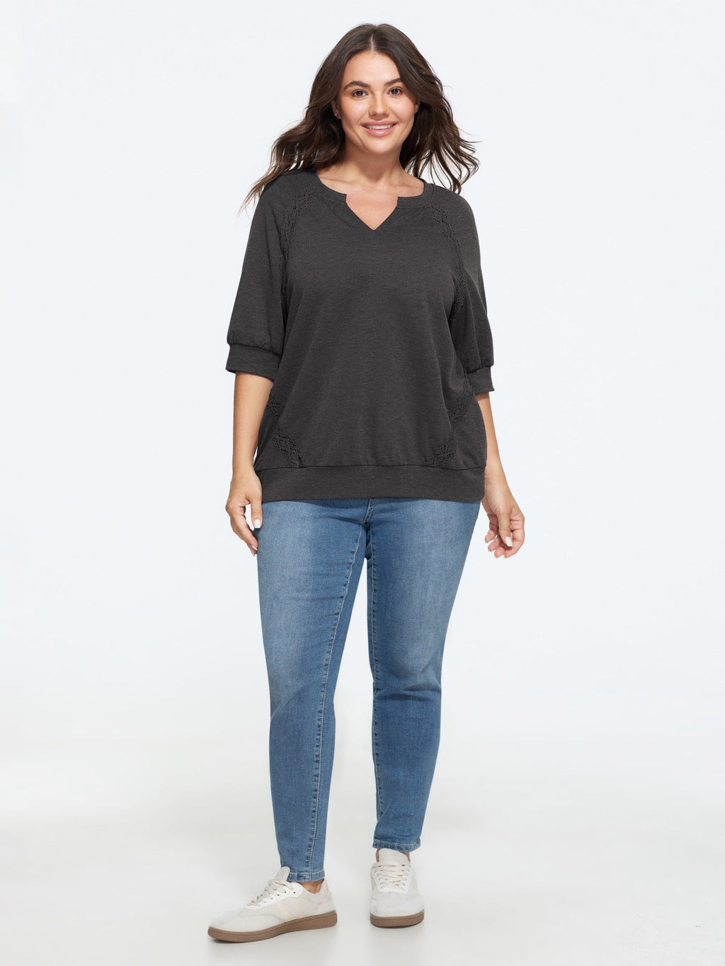 Supersoft Lace Trim Drop Shoulder Sweatshirt