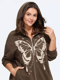 Butterfly Star Moon Print Zipper Hoodie