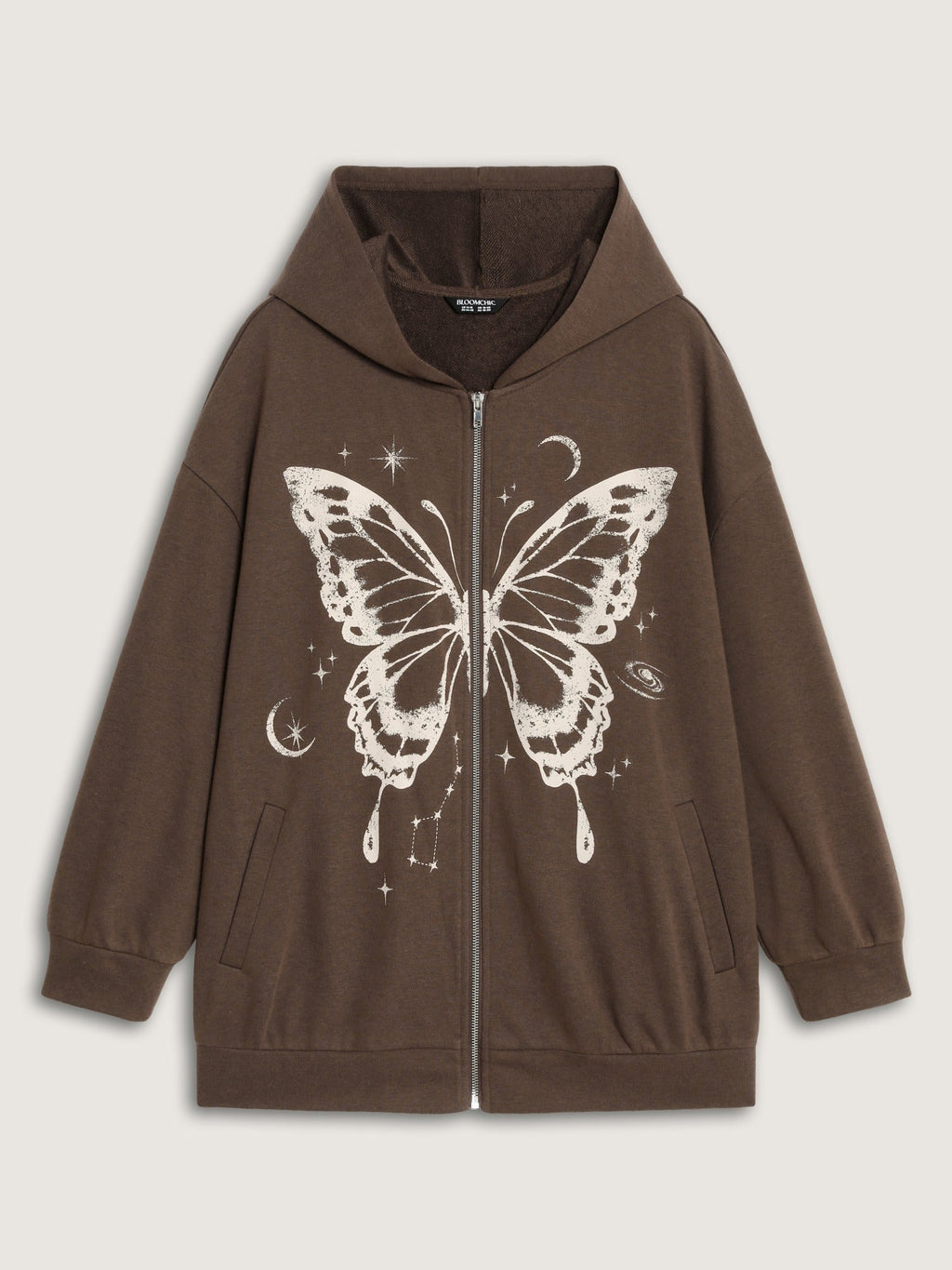 Butterfly Star Moon Print Zipper Hoodie