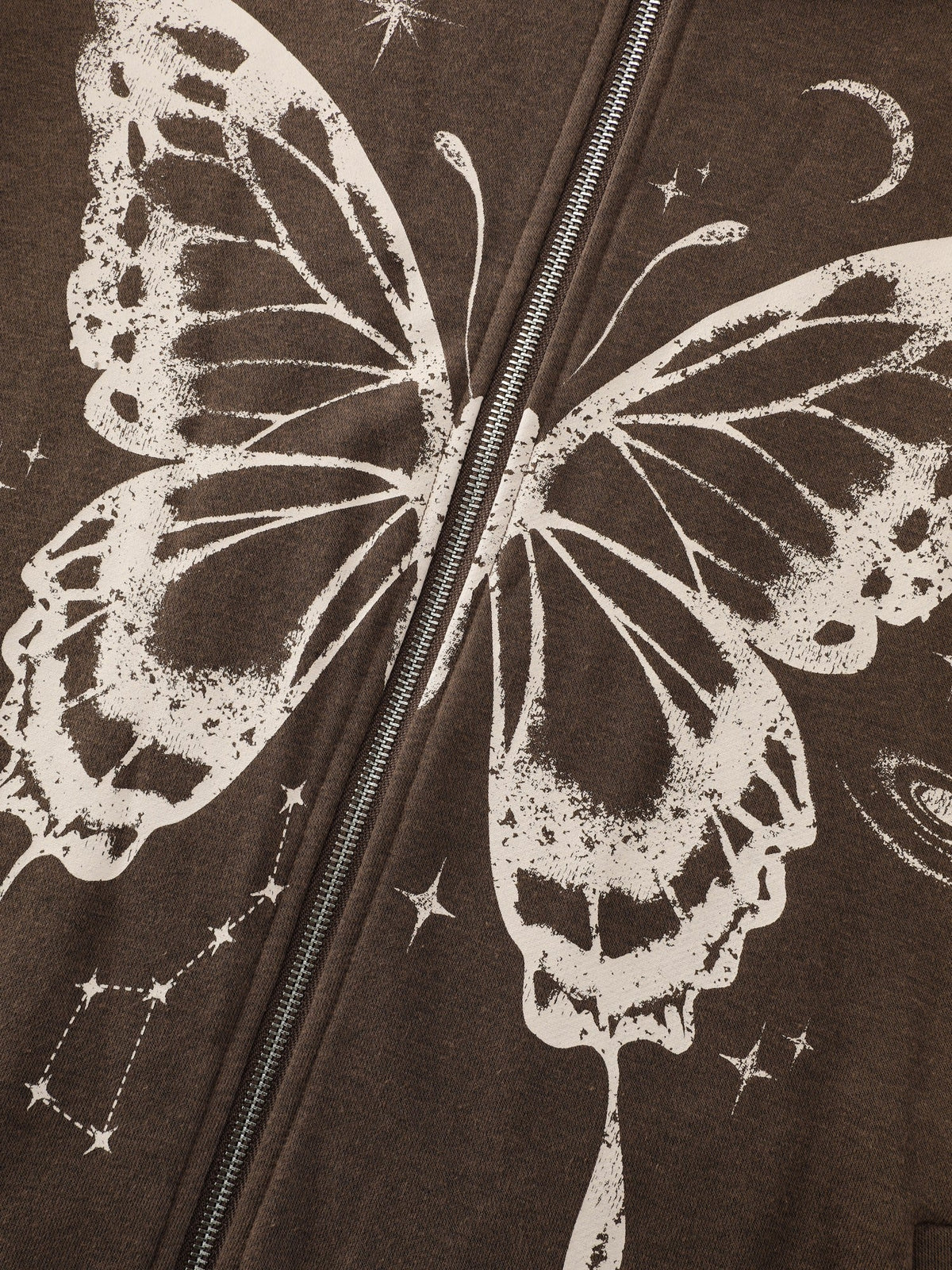 Butterfly Star Moon Print Zipper Hoodie