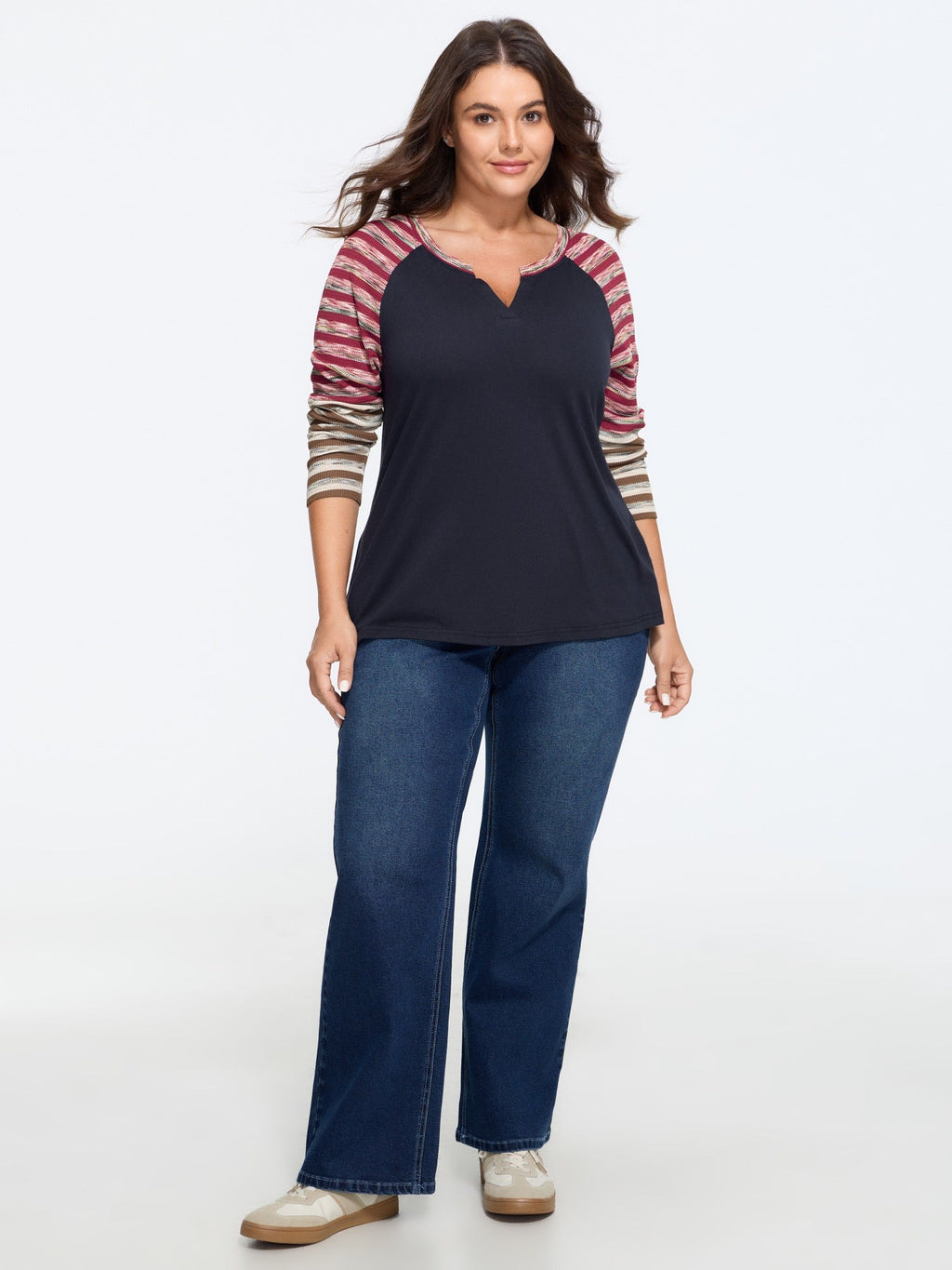 Supersoft Color Block Striped Raglan Sleeve T-Shirt