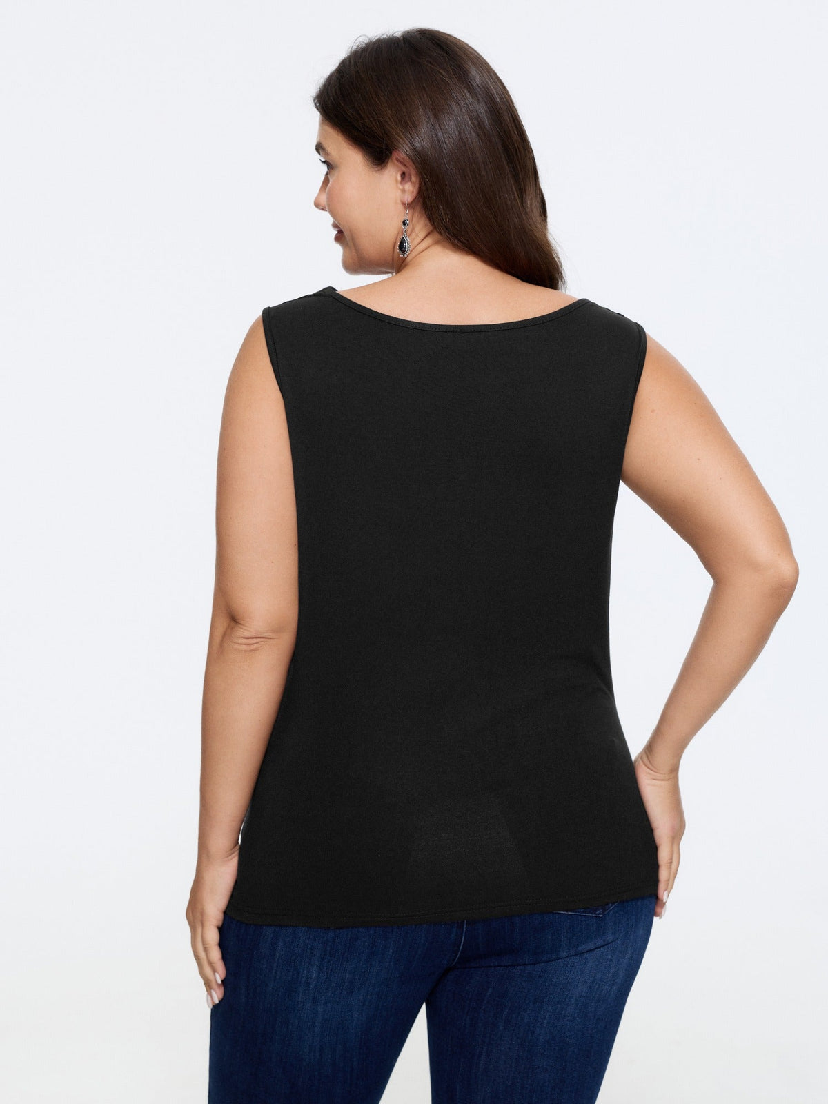 Rivet Trim Cowl Neck Ruched Side Tank Top