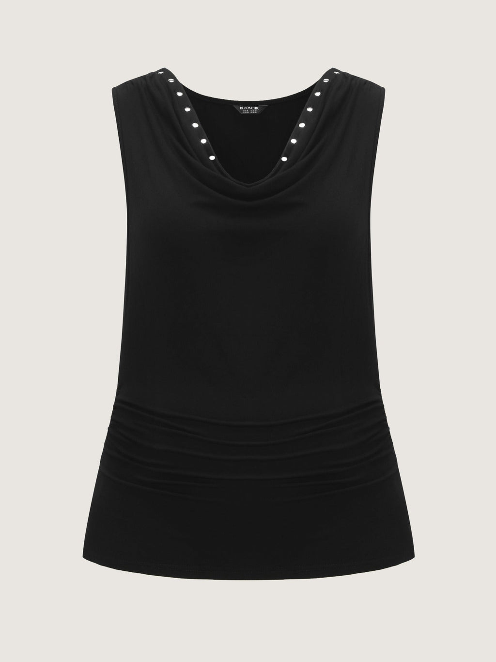 Rivet Trim Cowl Neck Ruched Side Tank Top