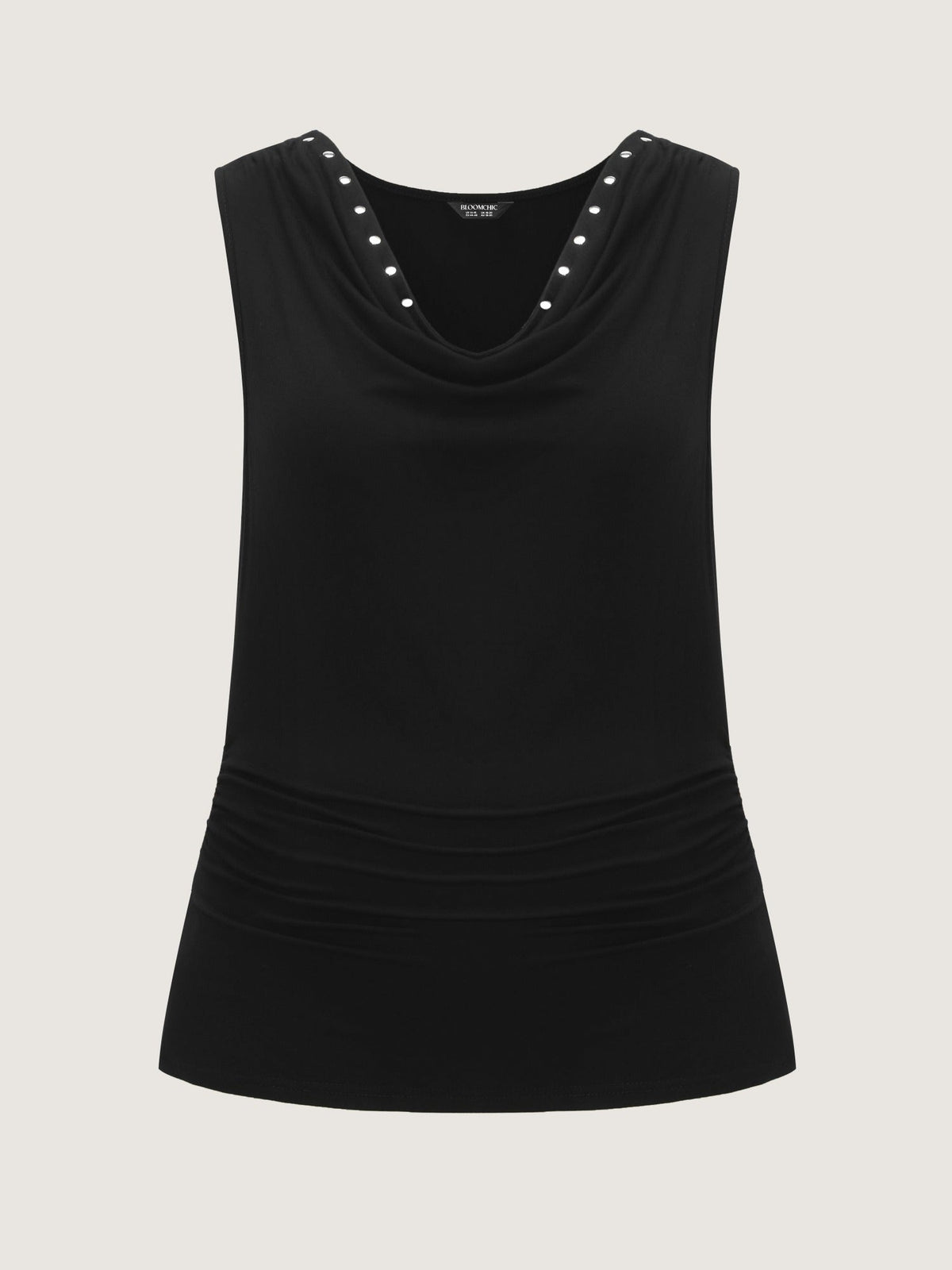 Rivet Trim Cowl Neck Ruched Side Tank Top