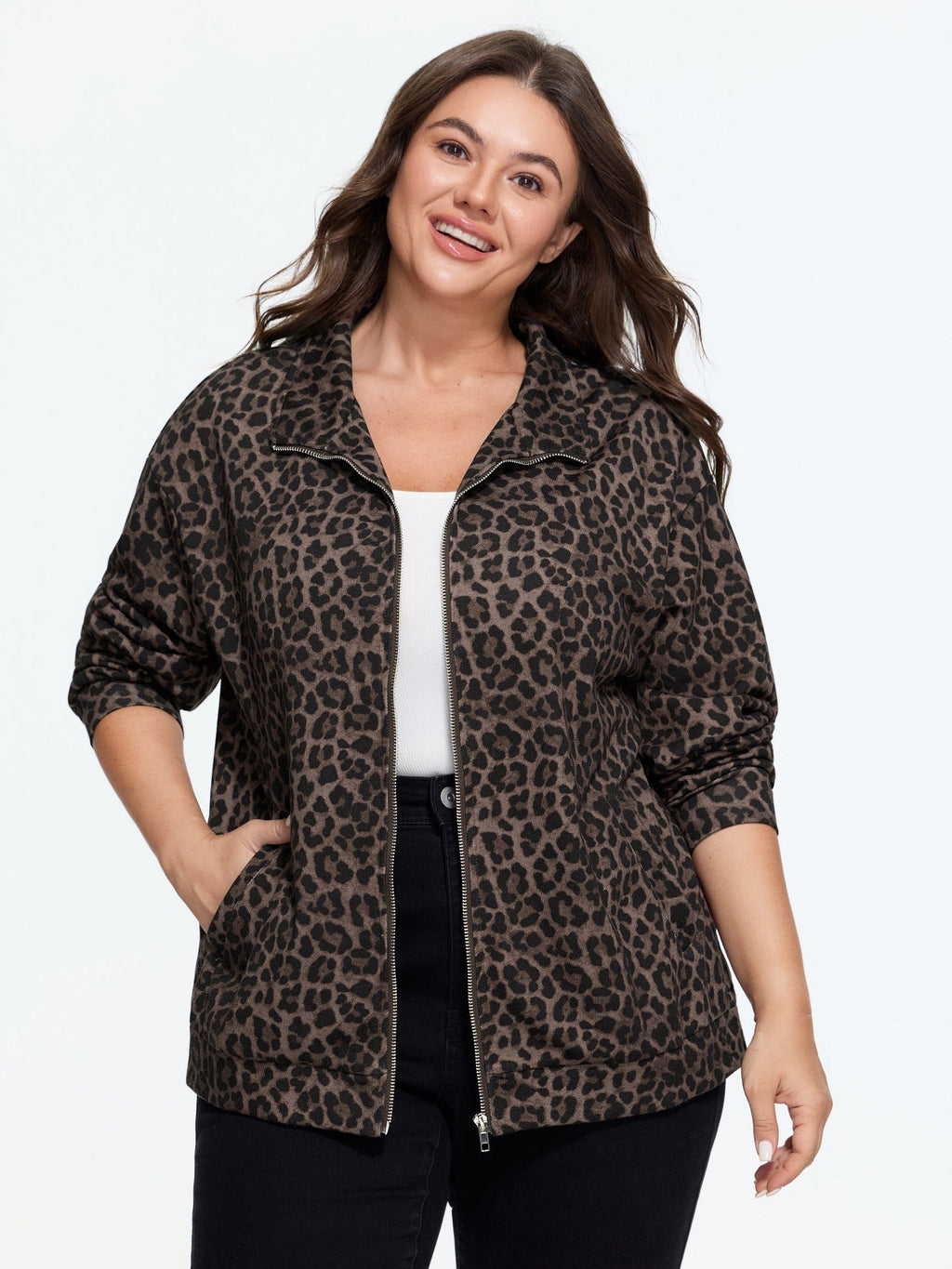 Leopard Print Zip Up Jacket