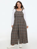 Plaid Adjustable Strap Sleeveless Wide Leg Jumpsuit