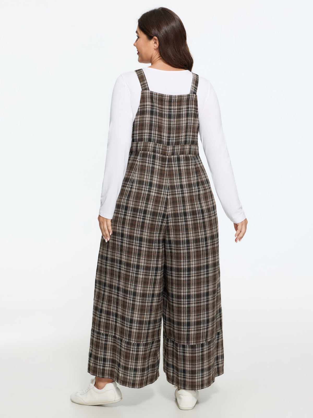 Plaid Adjustable Strap Sleeveless Wide Leg Jumpsuit