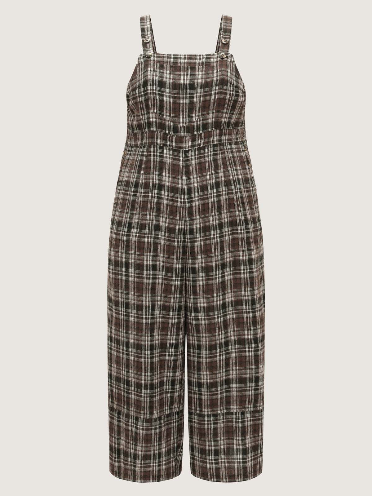 Plaid Adjustable Strap Sleeveless Wide Leg Jumpsuit