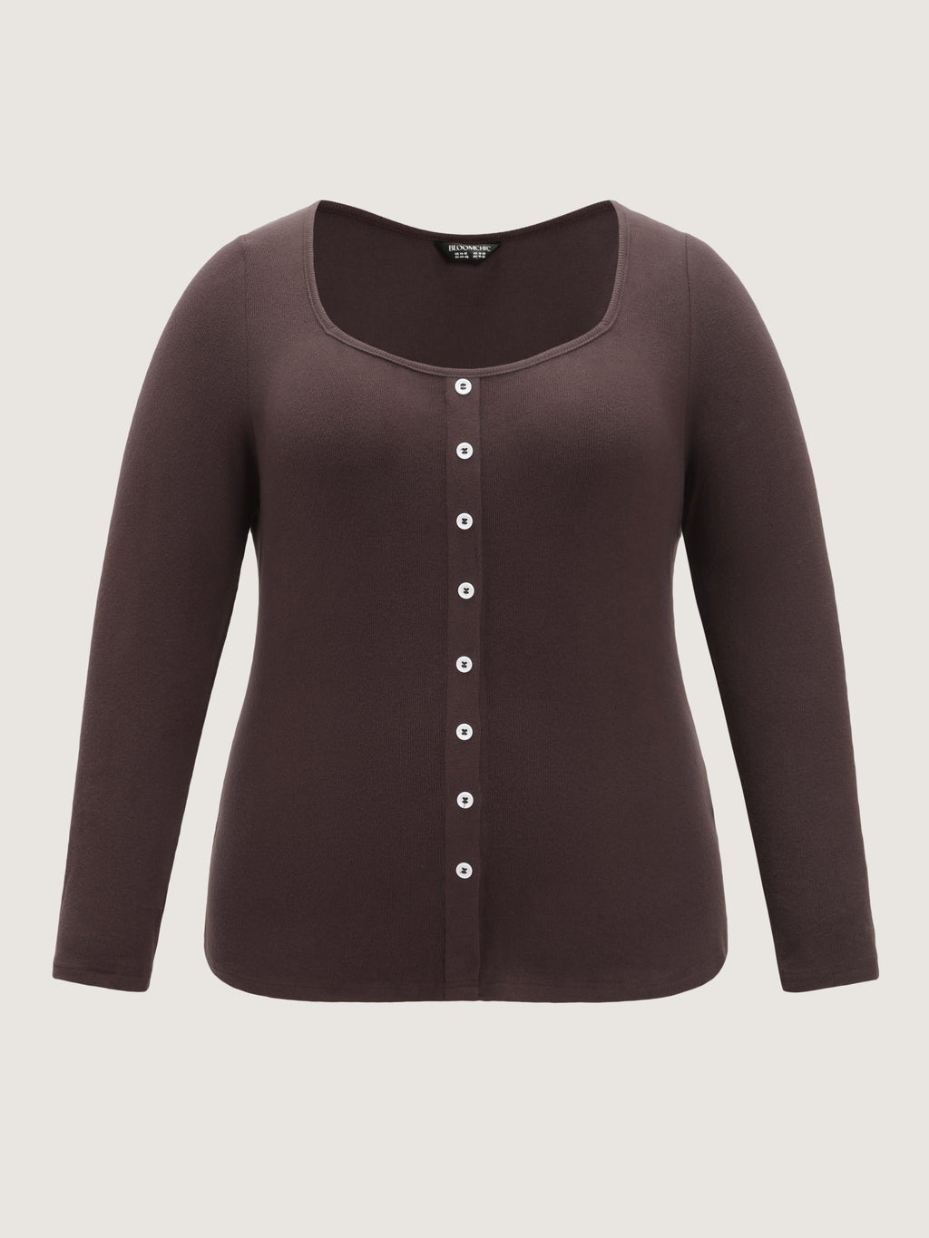 Stretchy Square Neck Button Detail T-Shirt