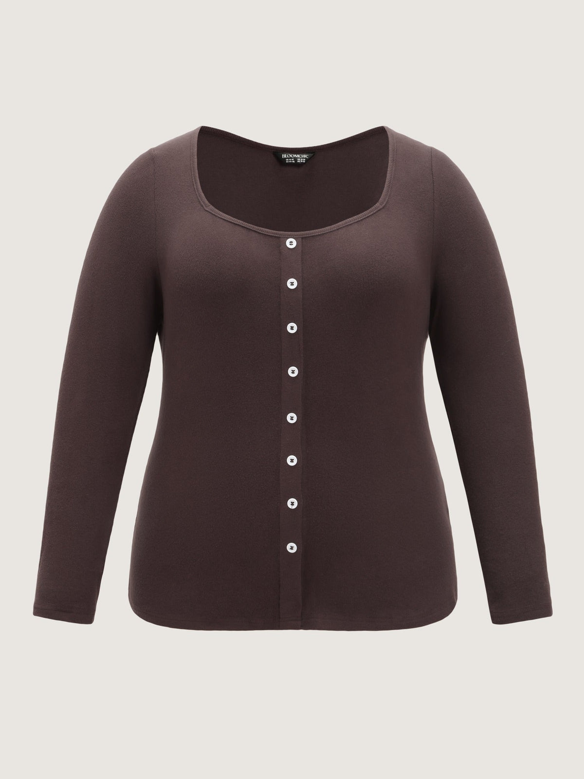 Stretchy Square Neck Button Detail T-Shirt