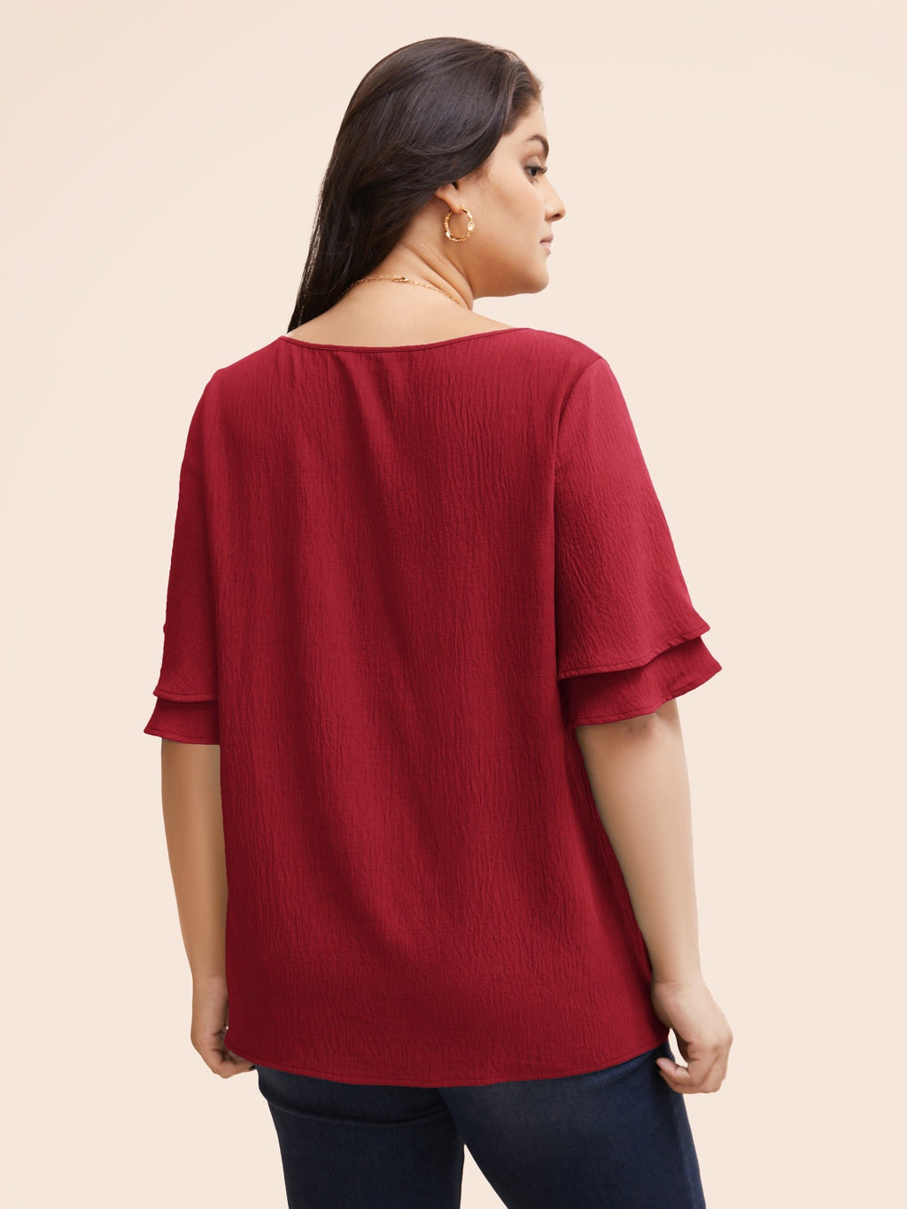 Solid Tiered Ruffles Split Hem Blouse