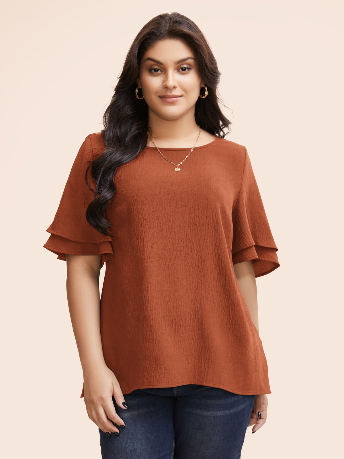 Solid Tiered Ruffles Split Hem Blouse