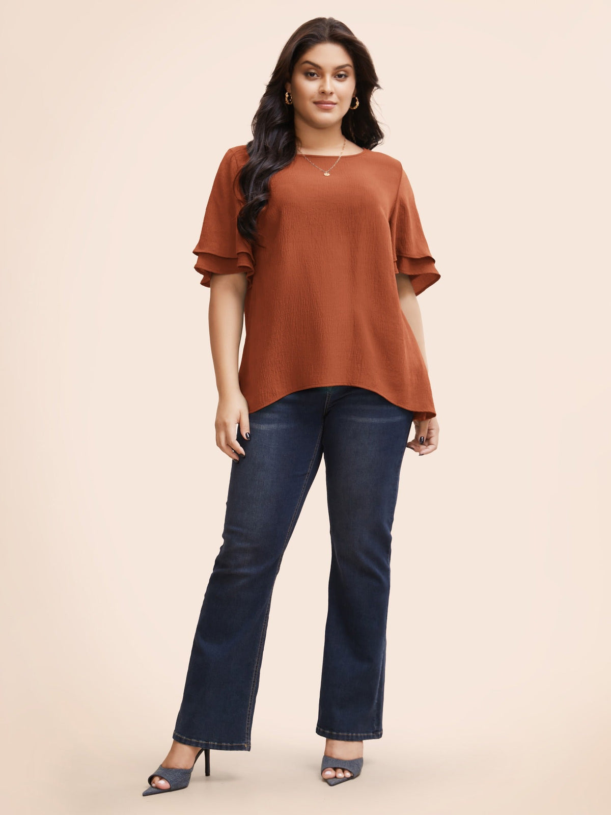 Solid Tiered Ruffles Split Hem Blouse