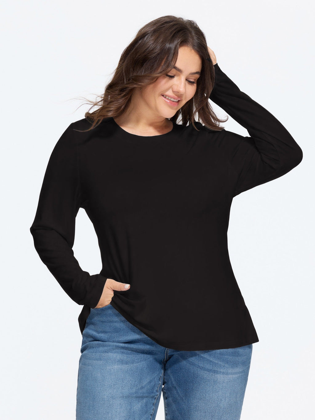 Stretchy Crew Neck Long Sleeve T-Shirt