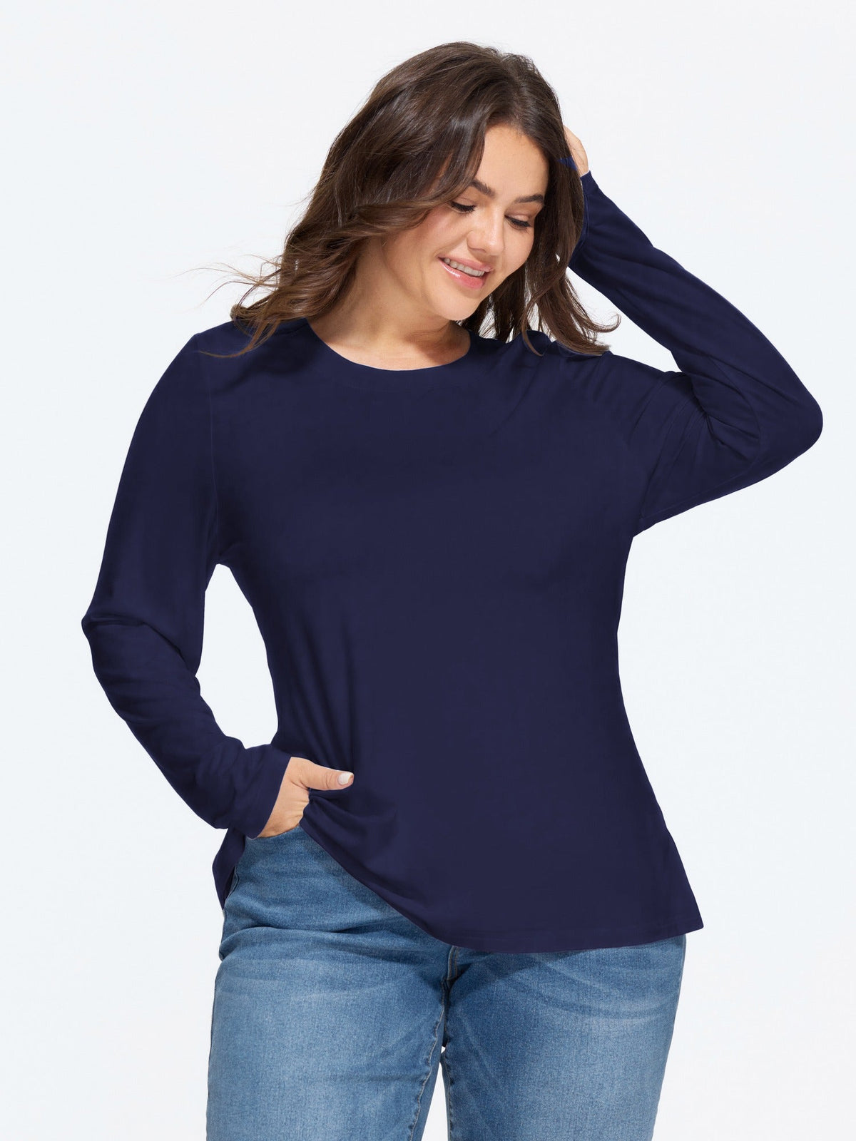 Stretchy Crew Neck Long Sleeve T-Shirt