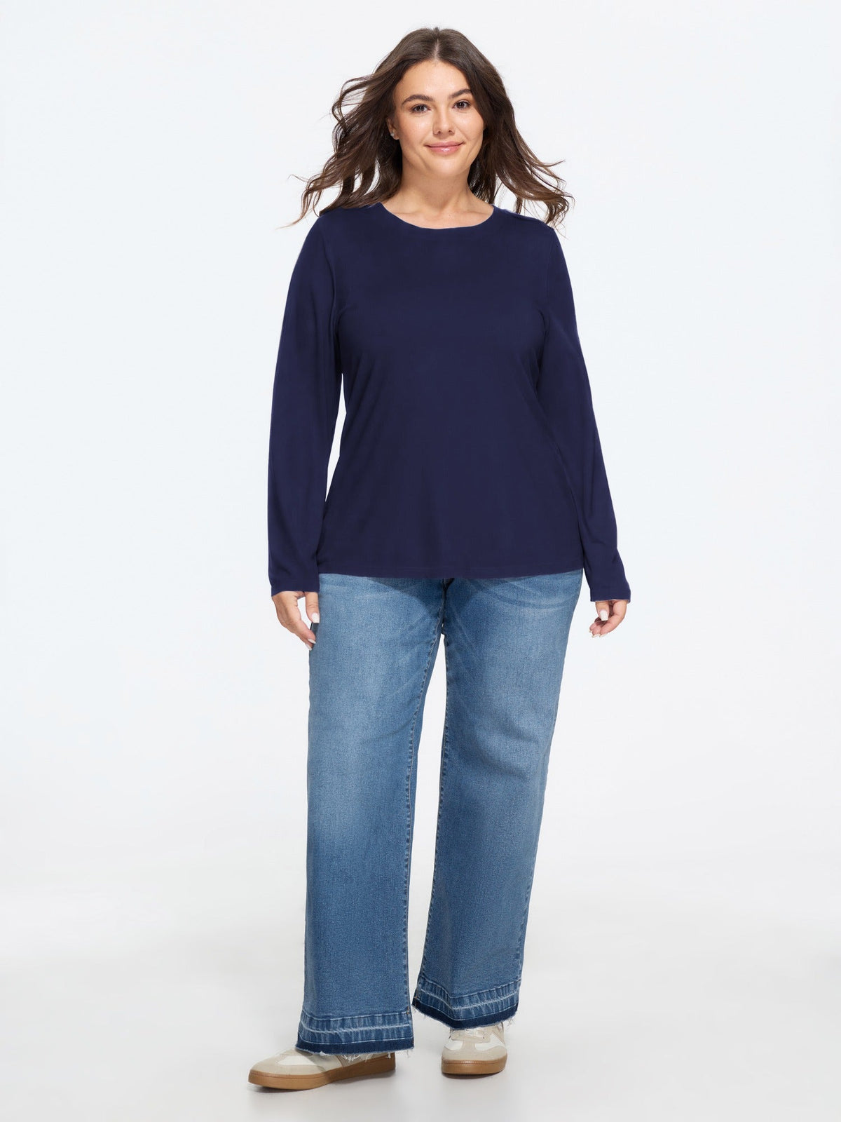 Stretchy Crew Neck Long Sleeve T-Shirt