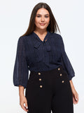 Plaid V‑Neck Bow Tie Front Blouse