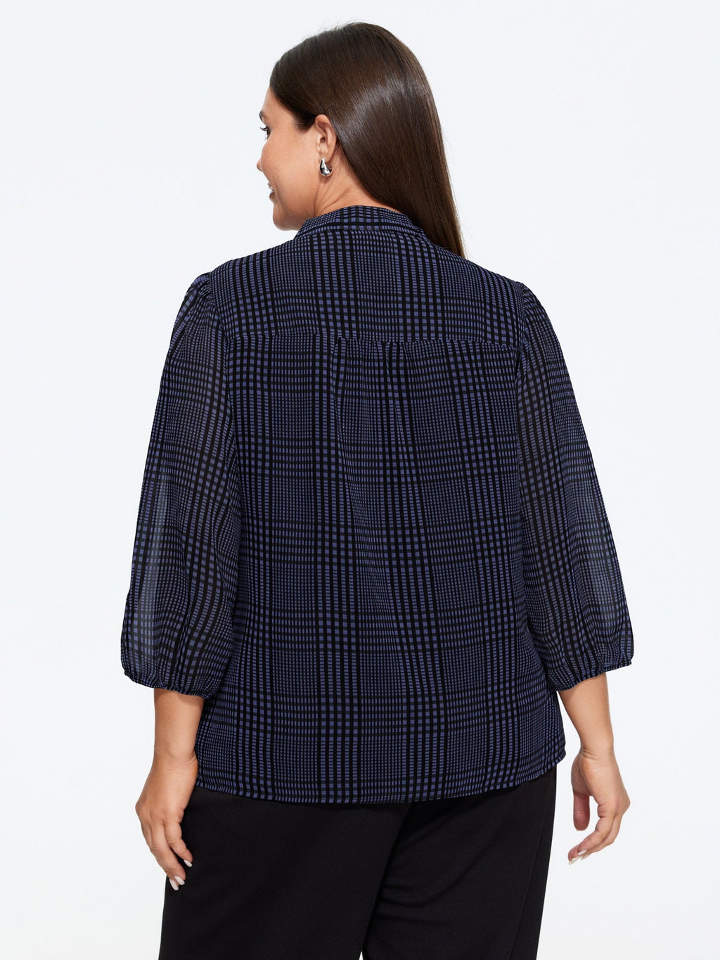 Plaid V‑Neck Bow Tie Front Blouse