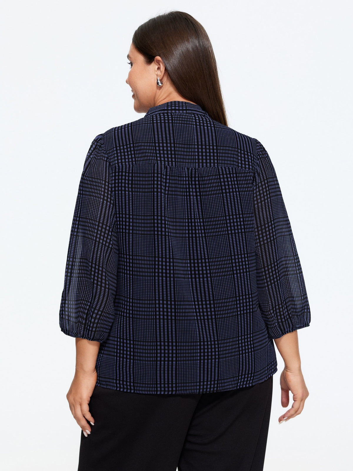 Plaid V‑Neck Bow Tie Front Blouse