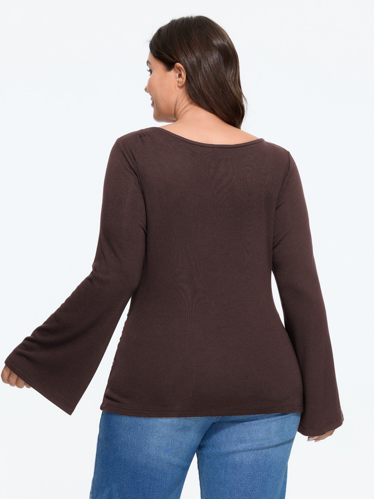 Stretchy Boat Neck Flare Sleeve Fitted T-Shirt