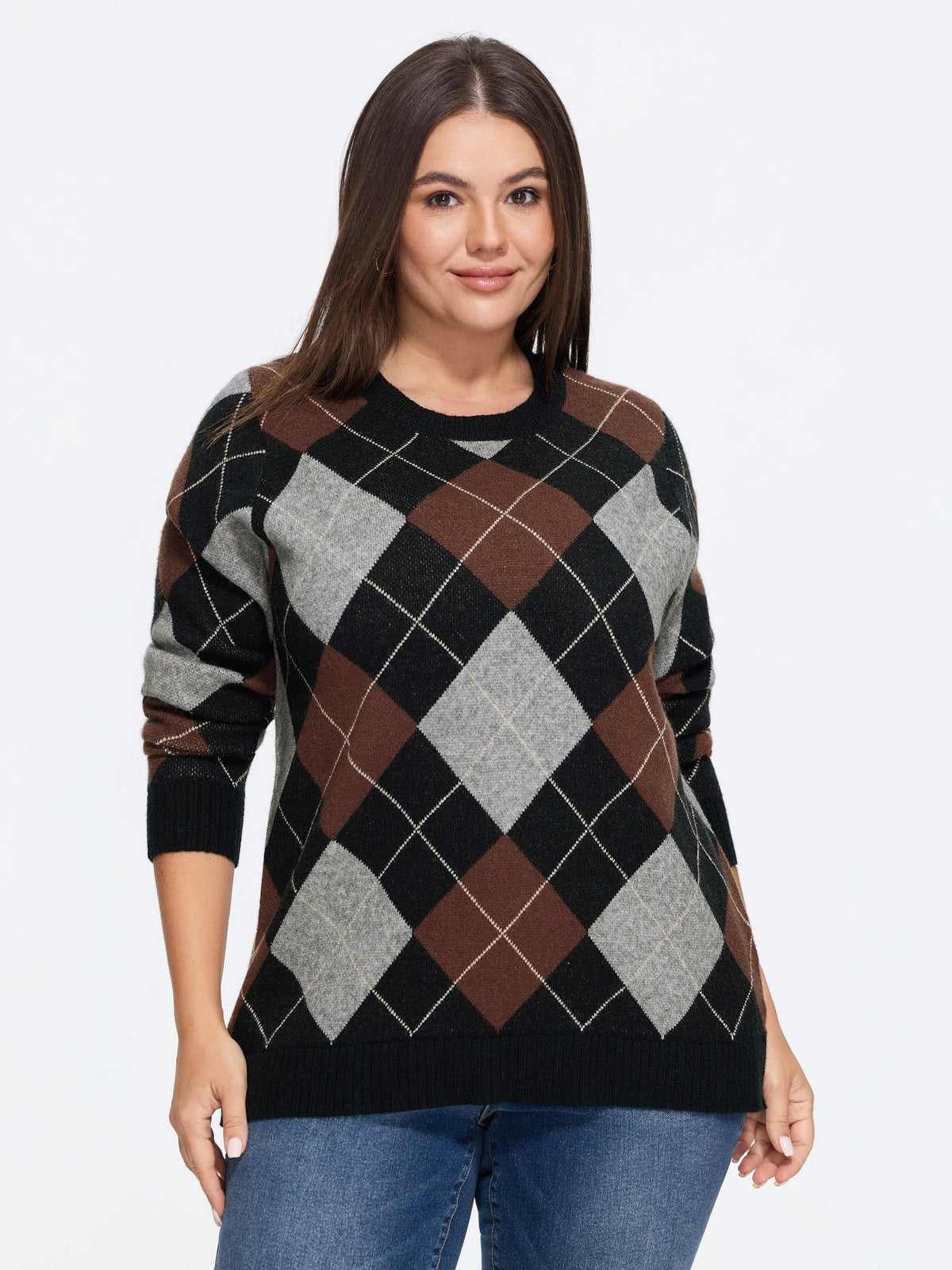 Supersoft Diamond Plaid Crew Neck Pullover