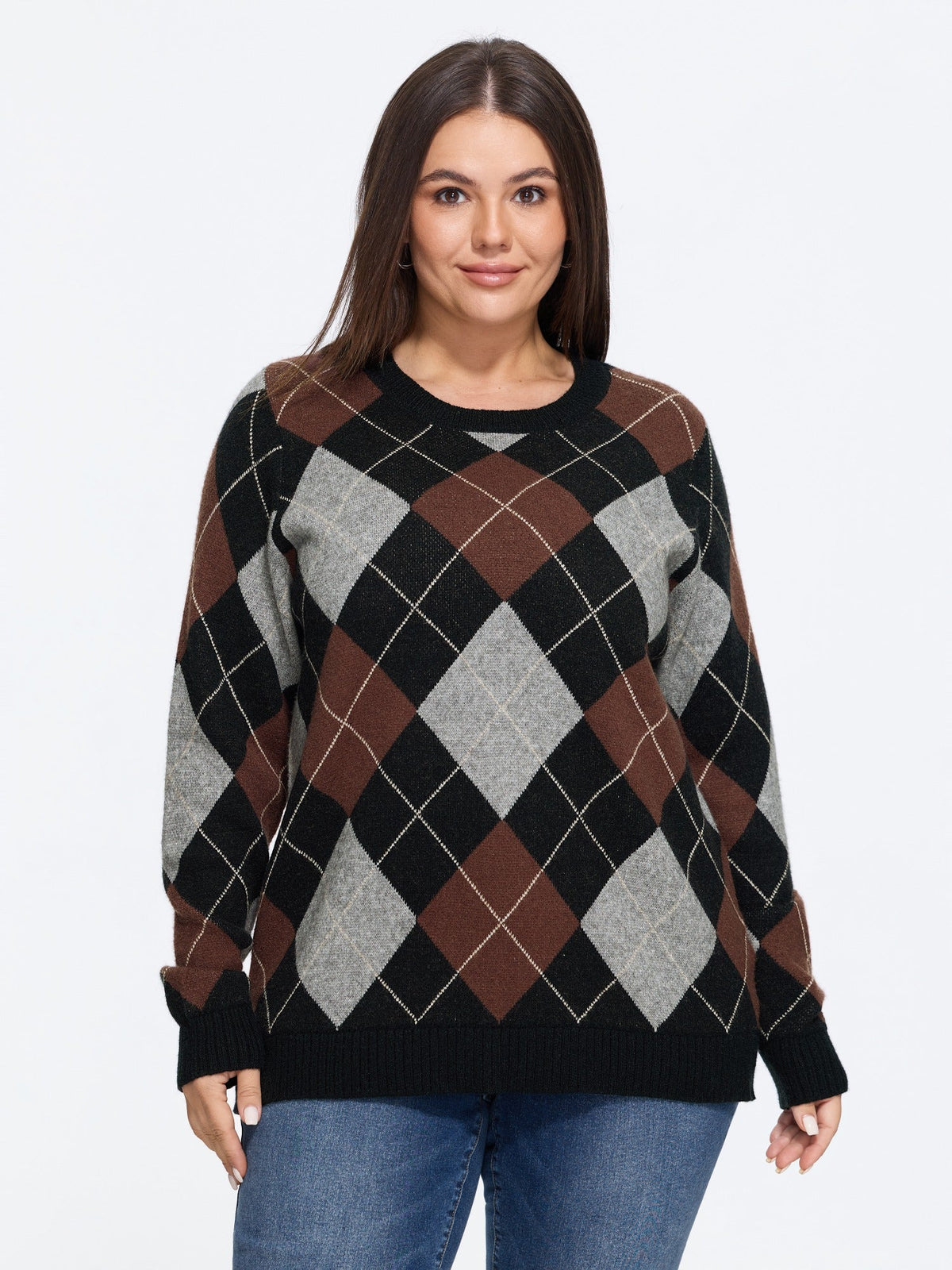 Supersoft Diamond Plaid Crew Neck Pullover