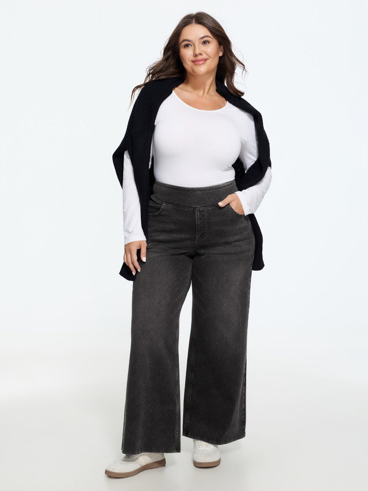 Stretchy Pull-On Wide-Leg Knit Jeans