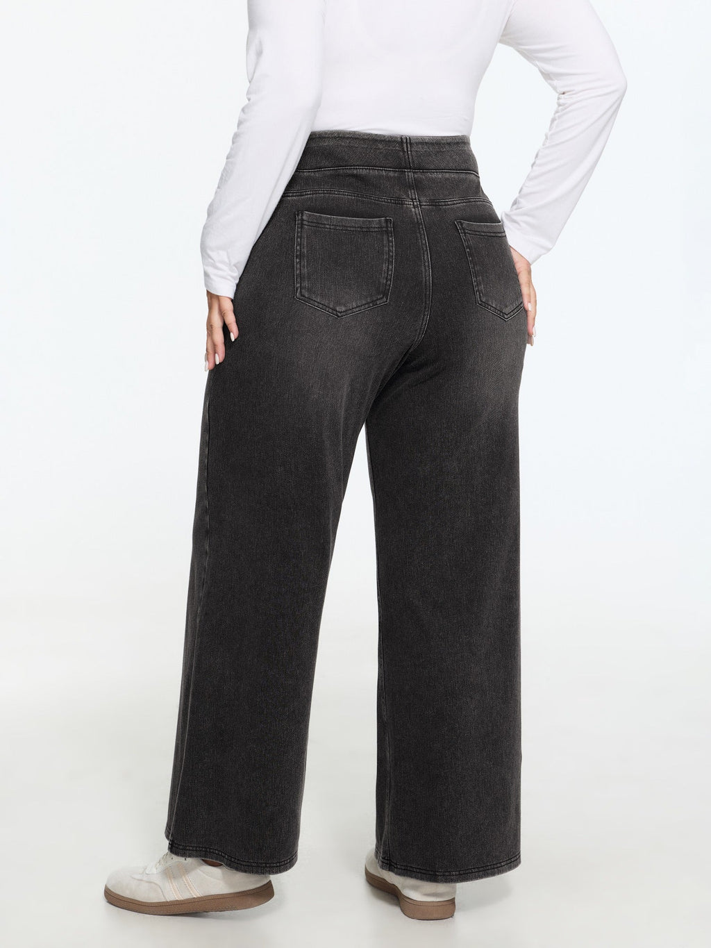 Stretchy Pull-On Wide-Leg Knit Jeans