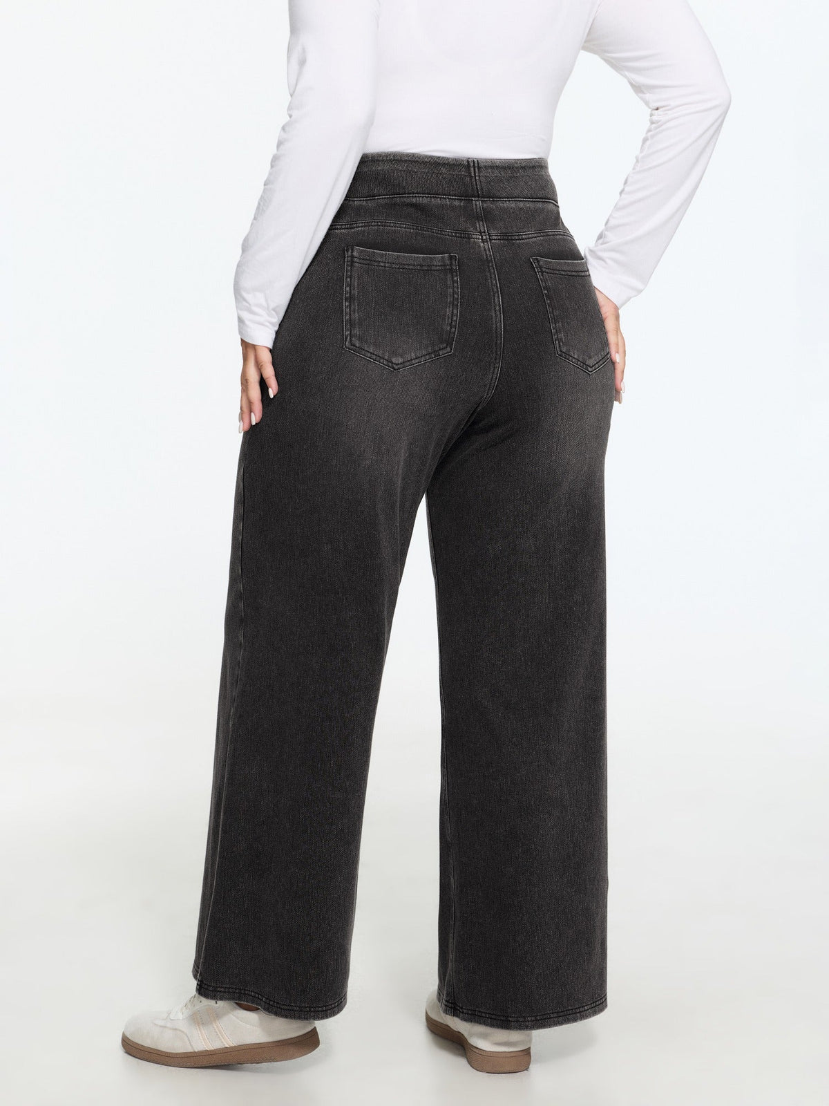 Stretchy Pull-On Wide-Leg Knit Jeans