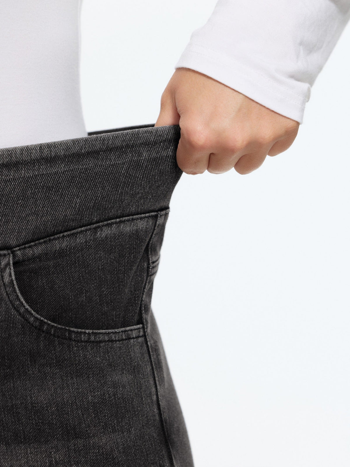 Stretchy Pull-On Wide-Leg Knit Jeans