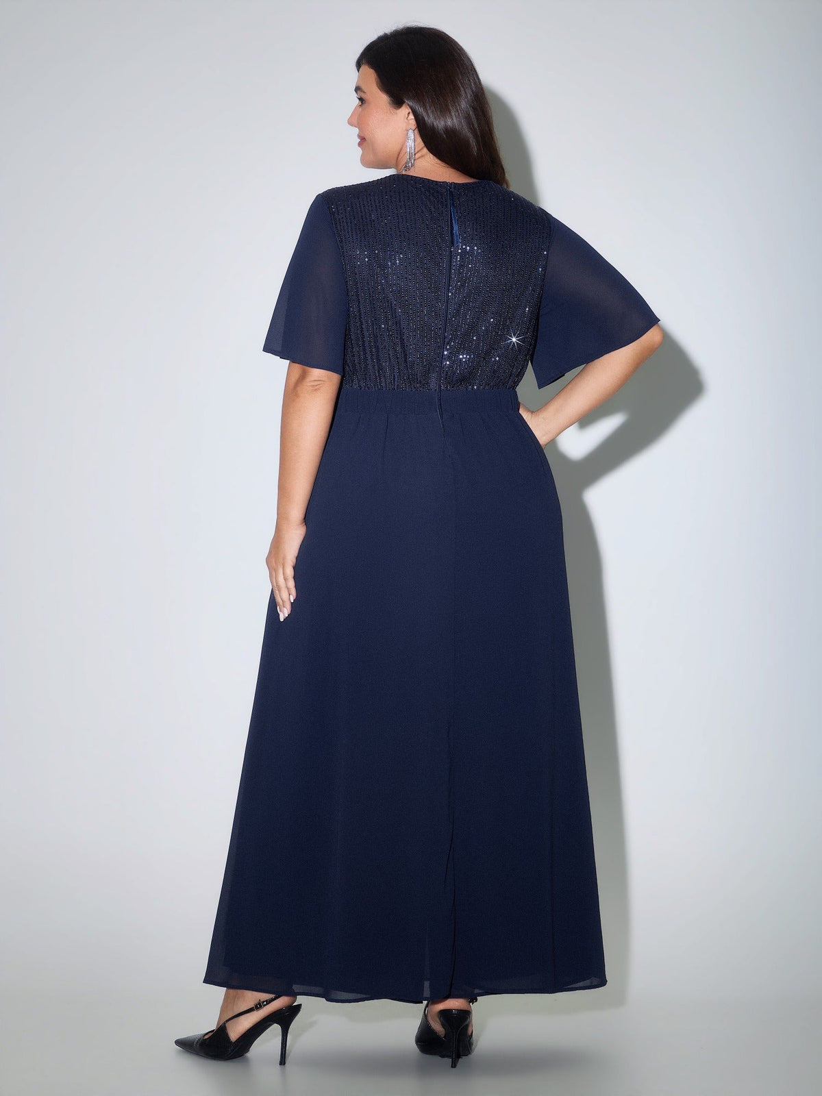 Sequin Flutter Sleeve Wide Leg Jumpsuit