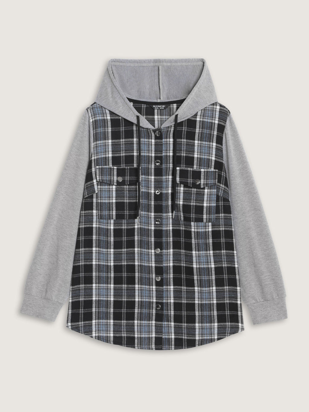 Plaid Patchwork Button Down Zipper Hoodie
