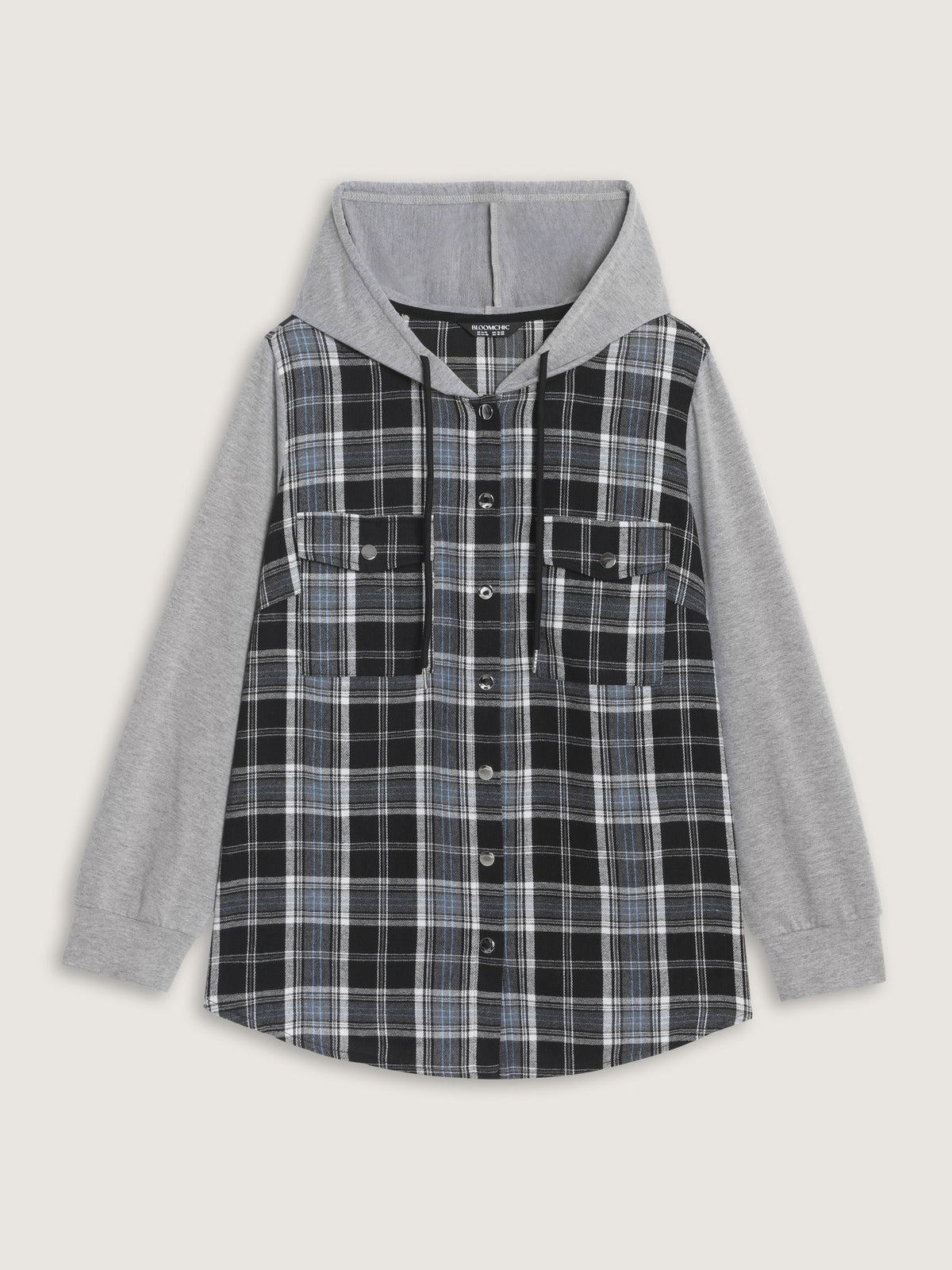 Plaid Patchwork Button Down Zipper Hoodie