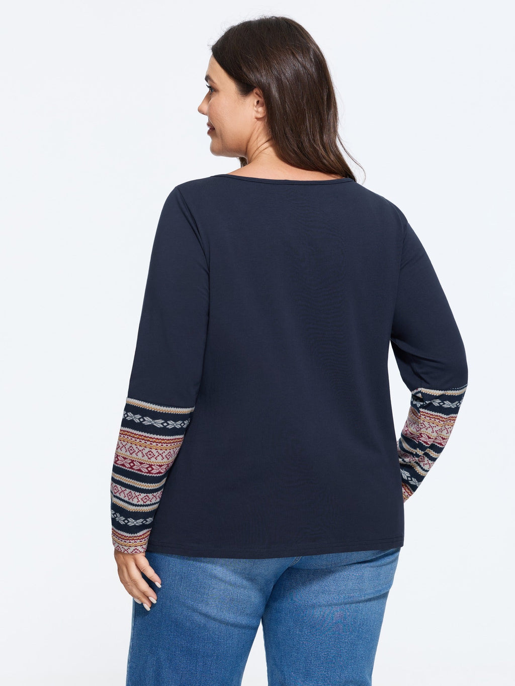 Cotton Boho Pattern Sleeve Patchwork T-Shirt