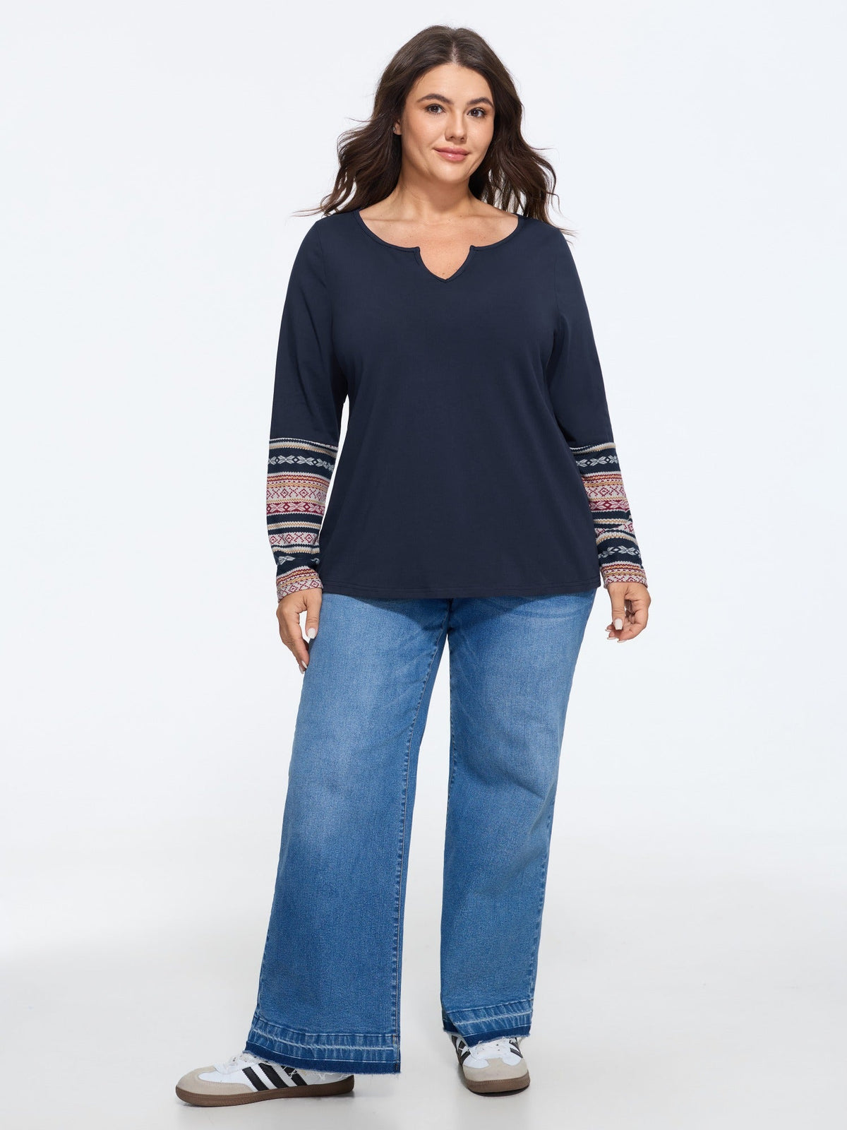 Cotton Boho Pattern Sleeve Patchwork T-Shirt