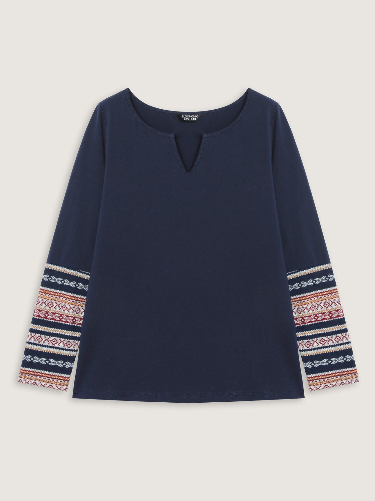 Cotton Boho Pattern Sleeve Patchwork T-Shirt
