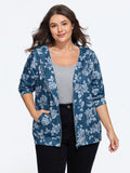 Floral Print Pocket Zipper Hoodie