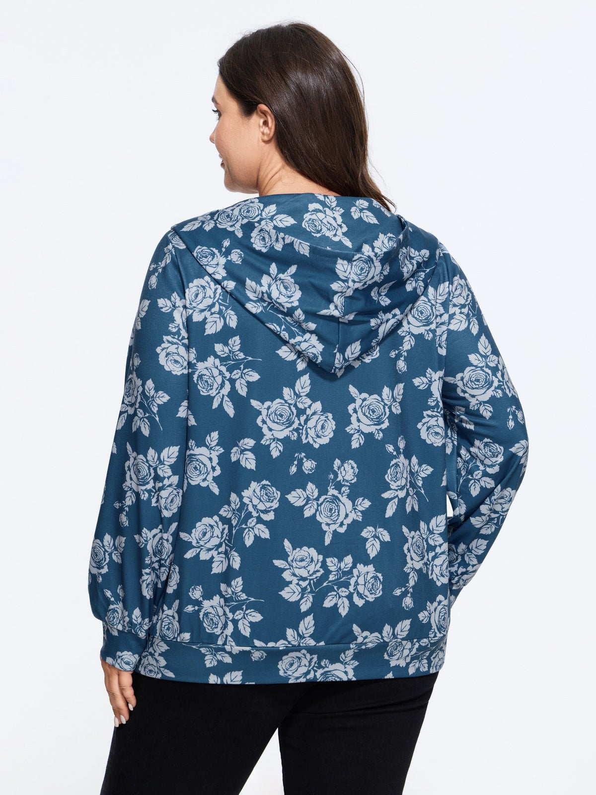 Floral Print Pocket Zipper Hoodie