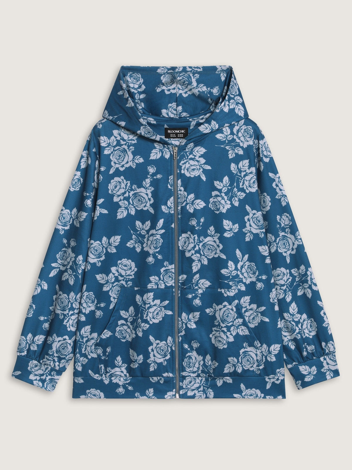 Floral Print Pocket Zipper Hoodie