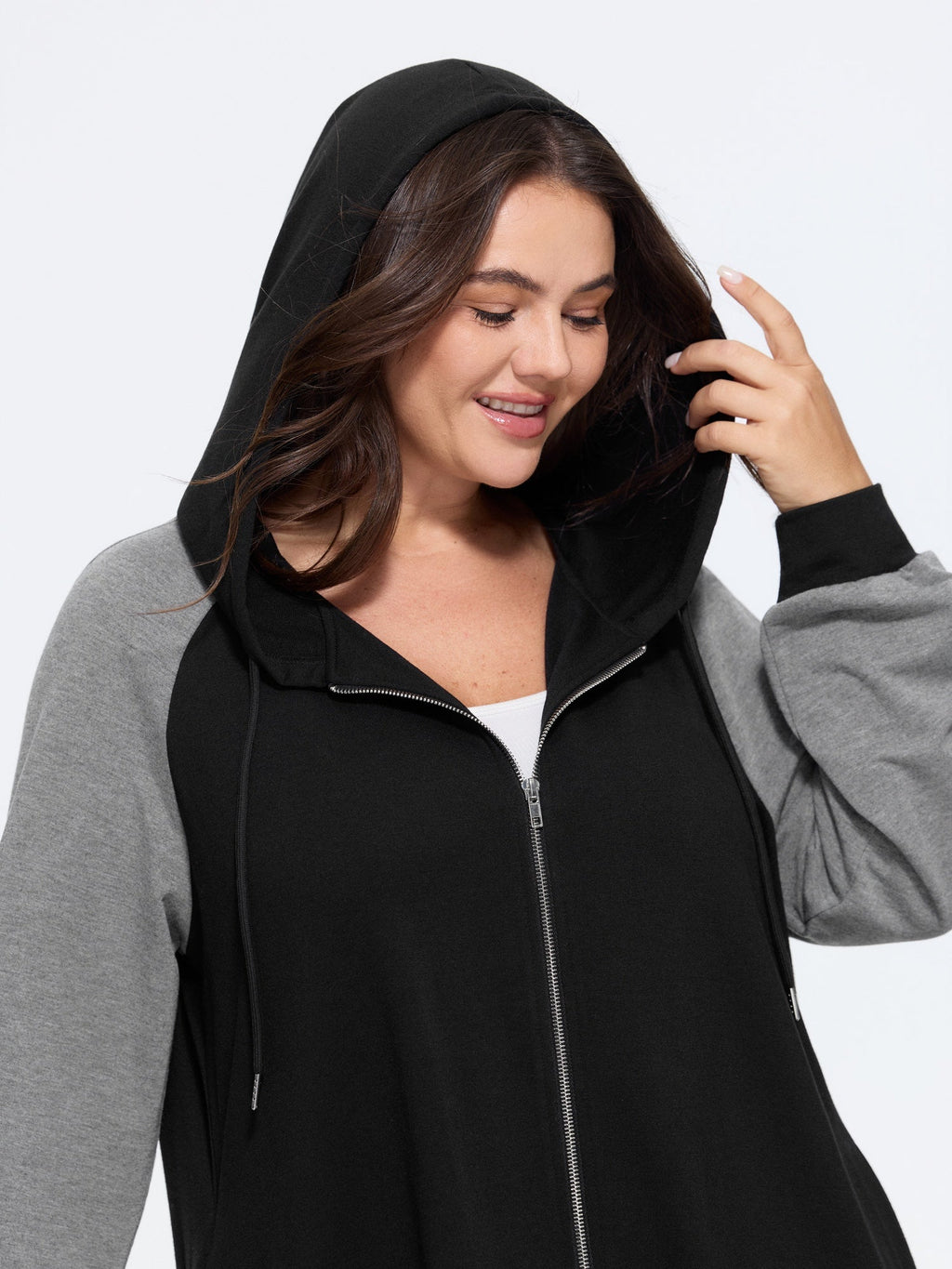 Color Block Raglan Sleeve Zipper Hoodie