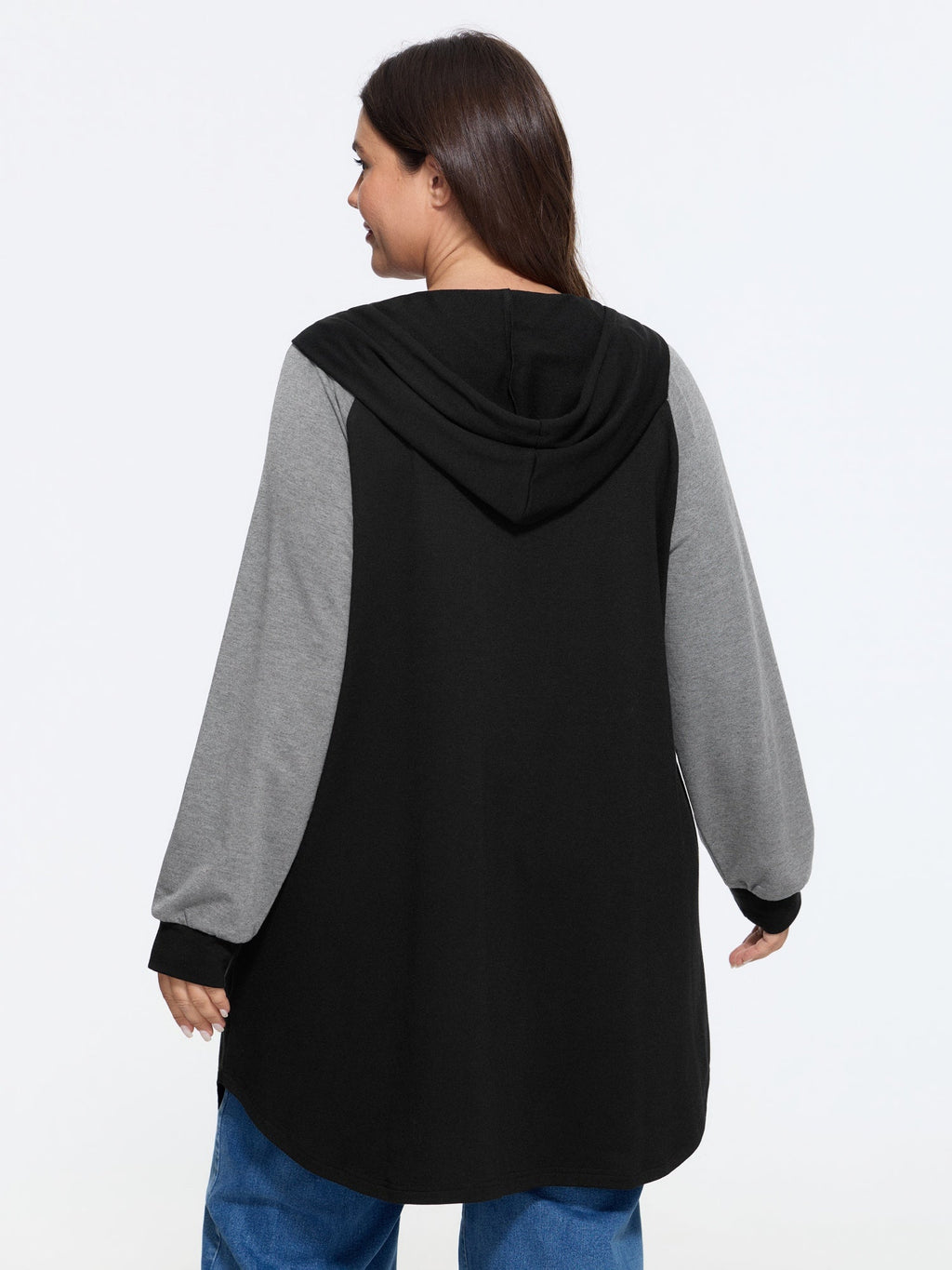 Color Block Raglan Sleeve Zipper Hoodie
