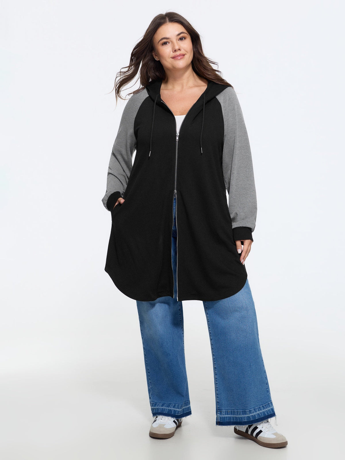 Color Block Raglan Sleeve Zipper Hoodie