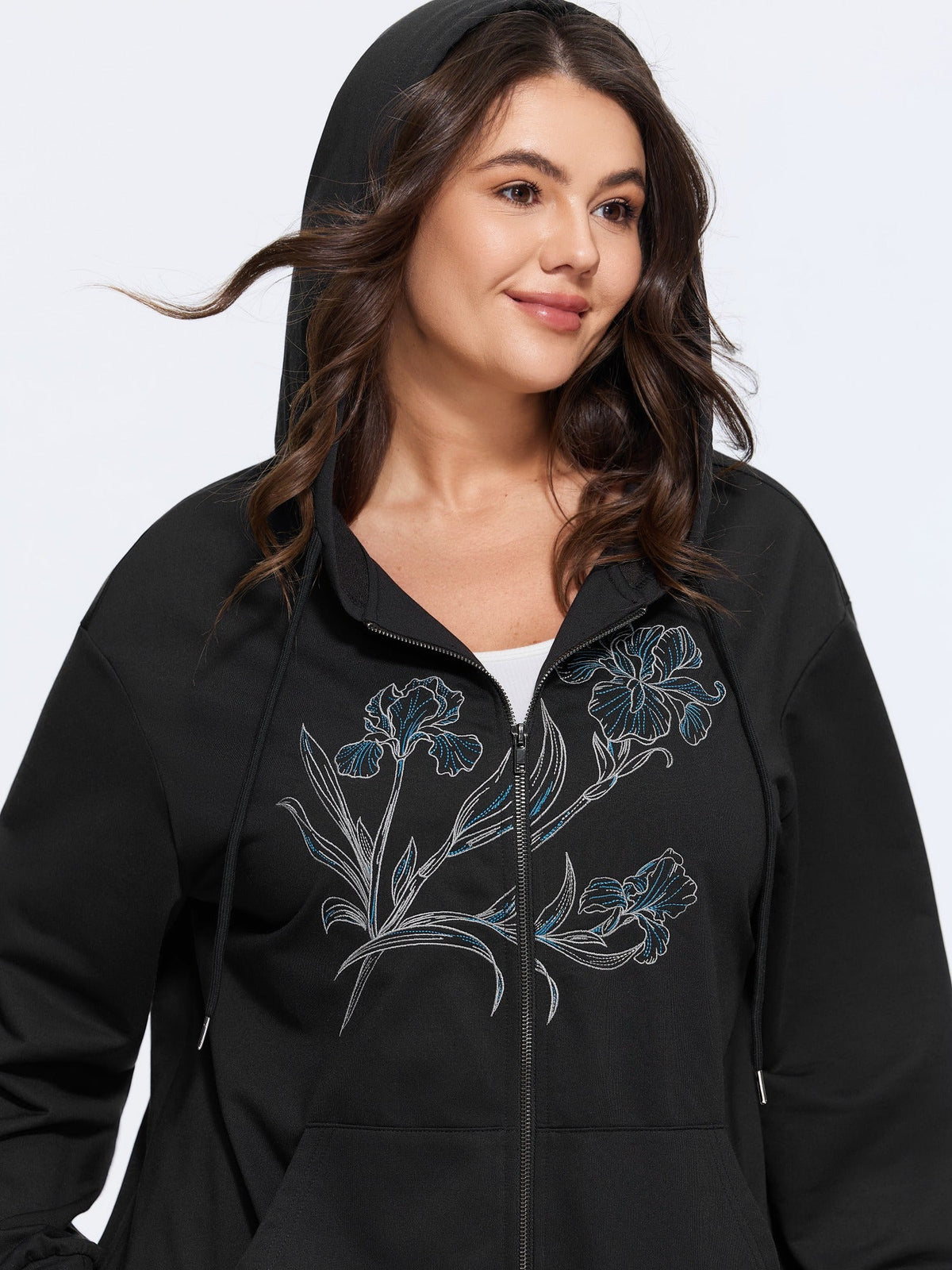 Iris Floral Embroidered Full Zip Hoodie