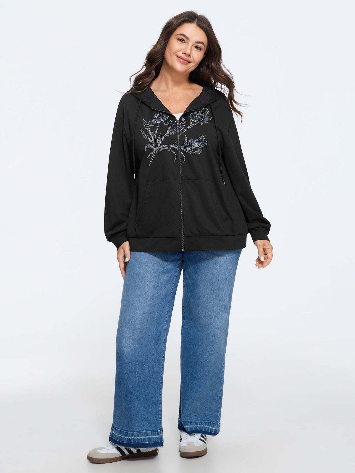 Iris Floral Embroidered Full Zip Hoodie