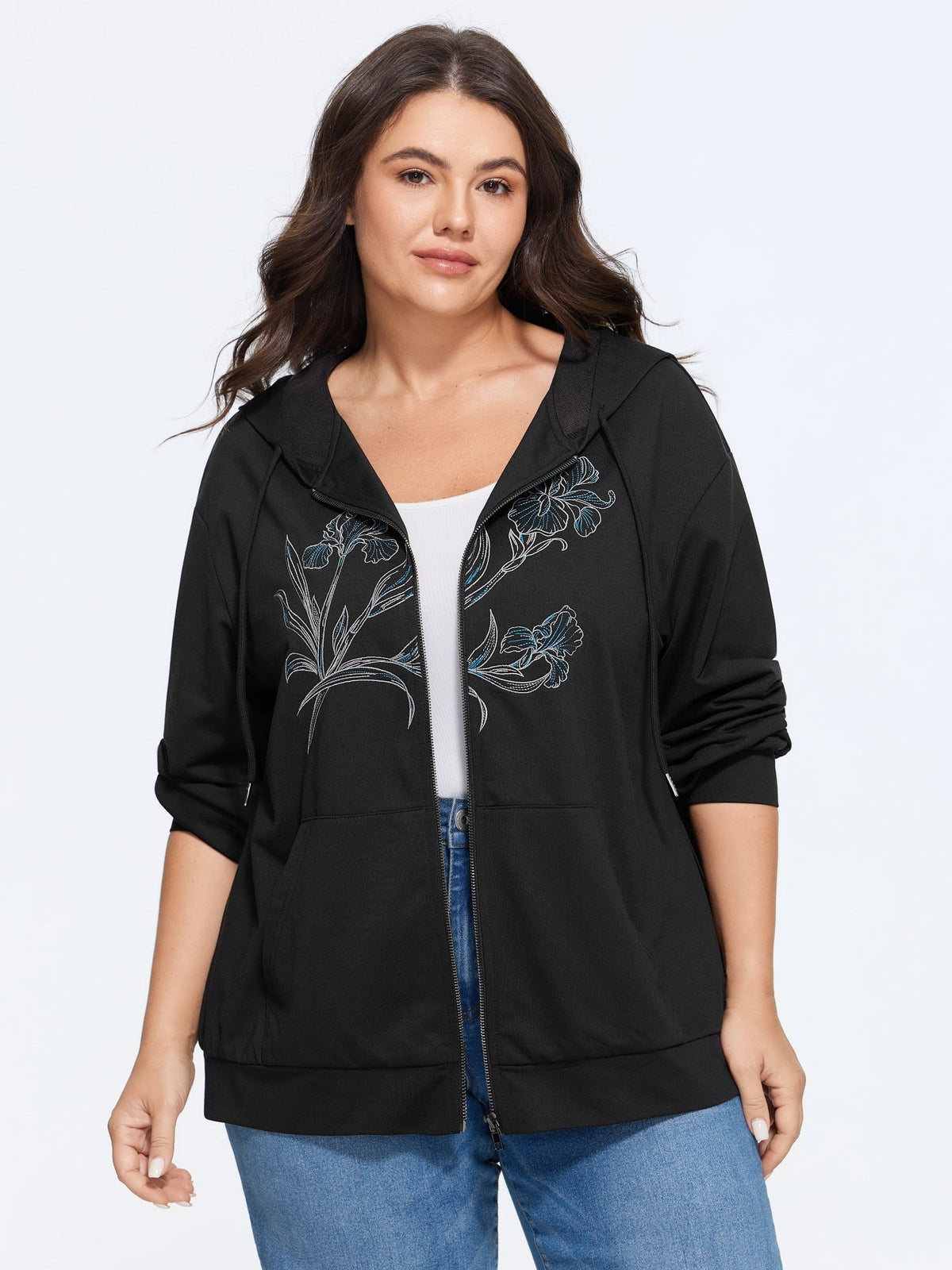 Iris Floral Embroidered Full Zip Hoodie