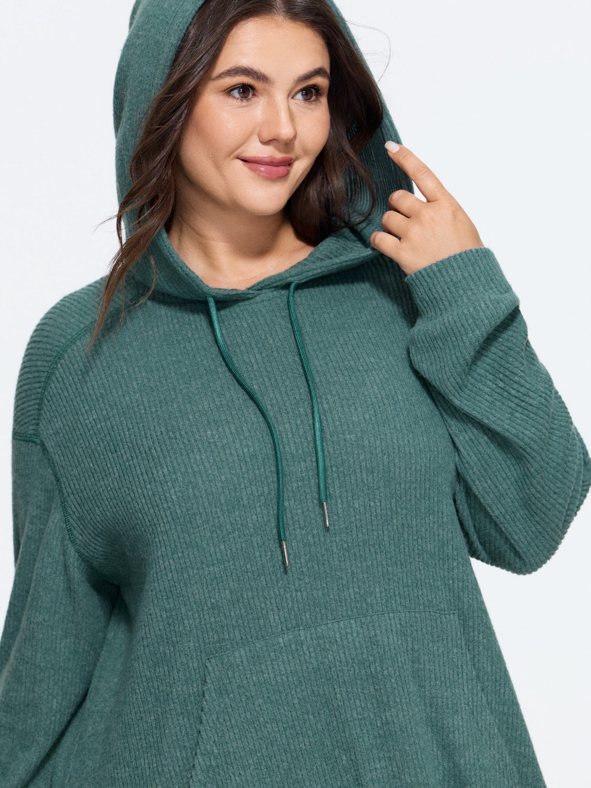 Ribbed Knit Pocket Hoodie Sweatshirt