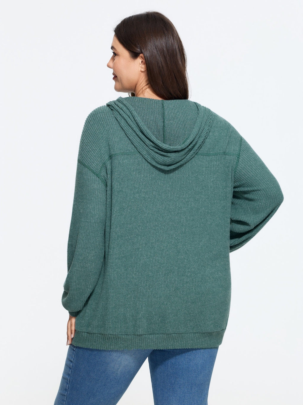 Ribbed Knit Pocket Hoodie Sweatshirt
