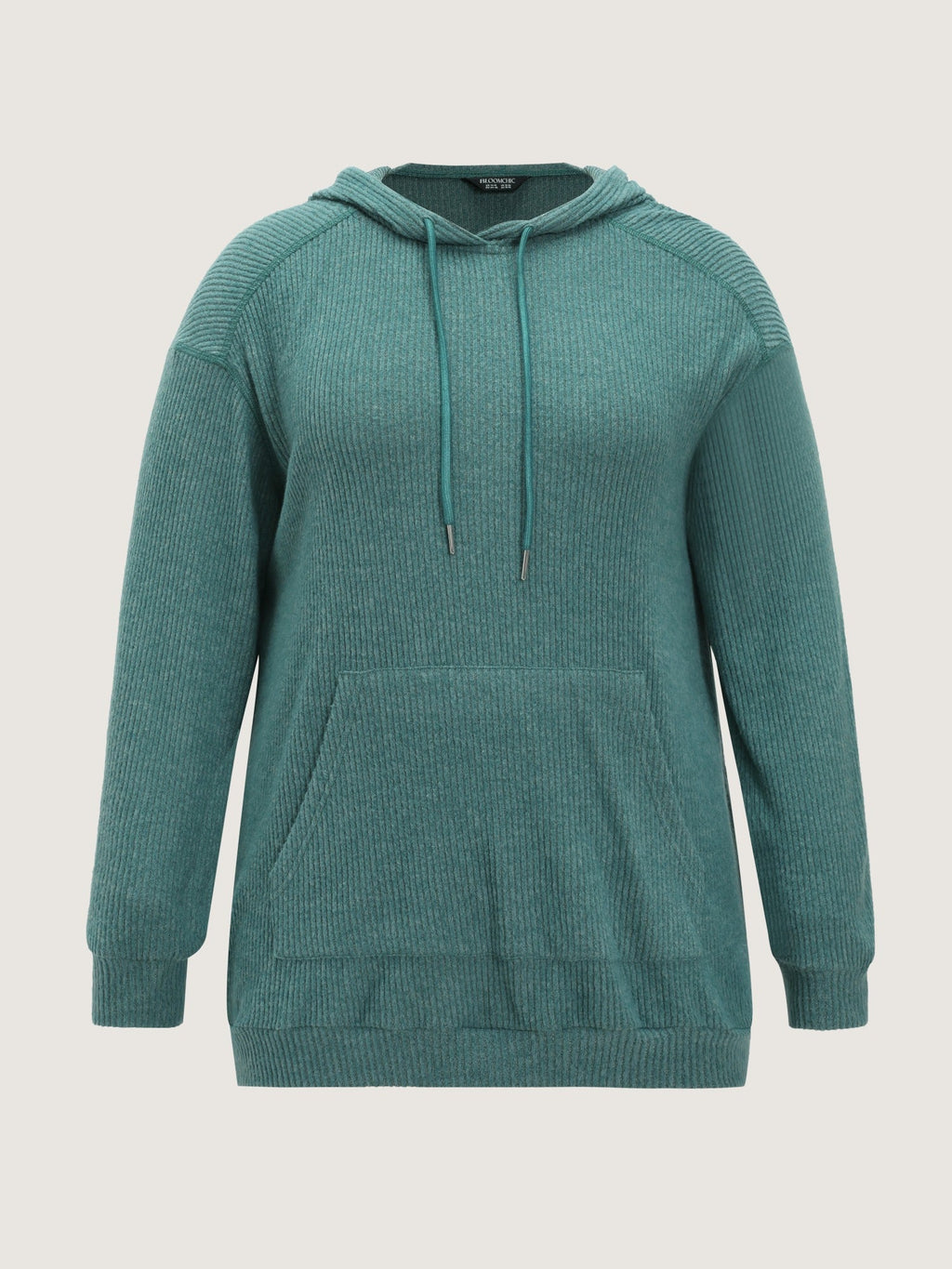 Ribbed Knit Pocket Hoodie Sweatshirt