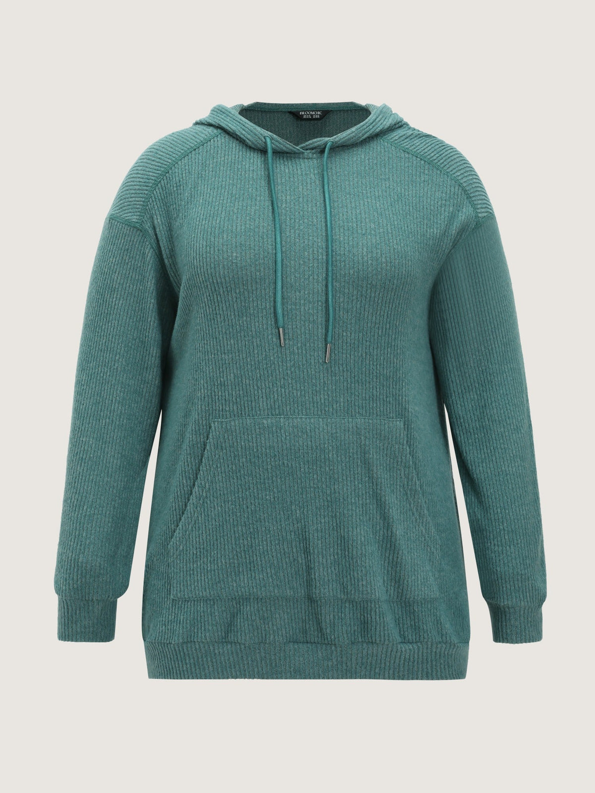 Ribbed Knit Pocket Hoodie Sweatshirt