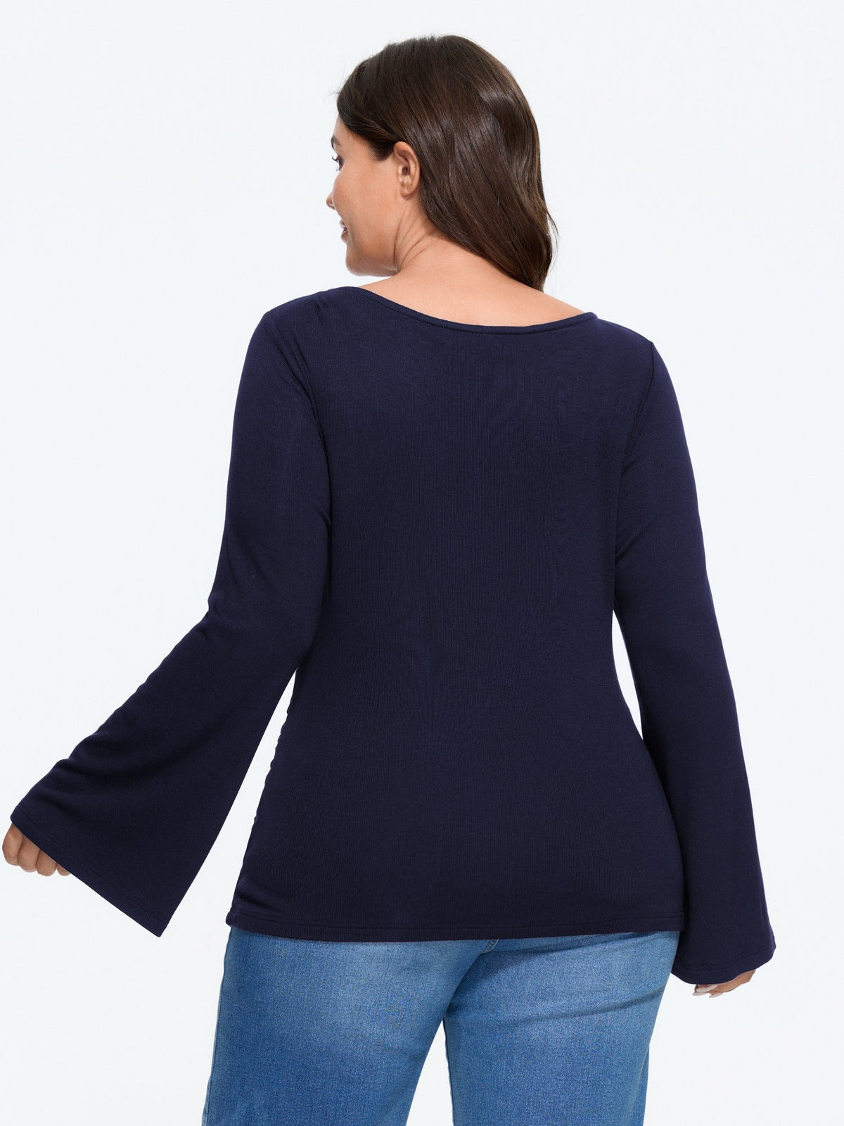 Stretchy Boat Neck Flare Sleeve Fitted T-Shirt